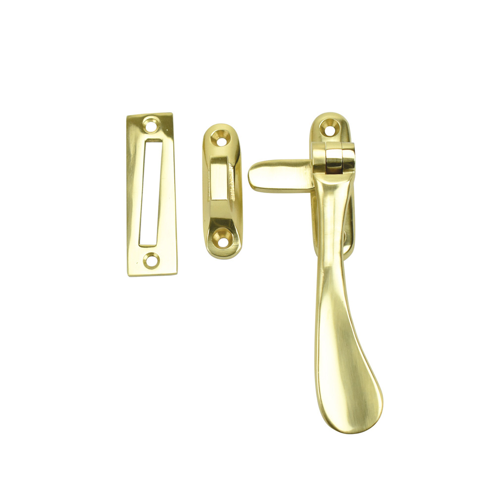Dart Victorian Spoon Brass Window Fastener With Hook & Mortice Plate - Polished Brass